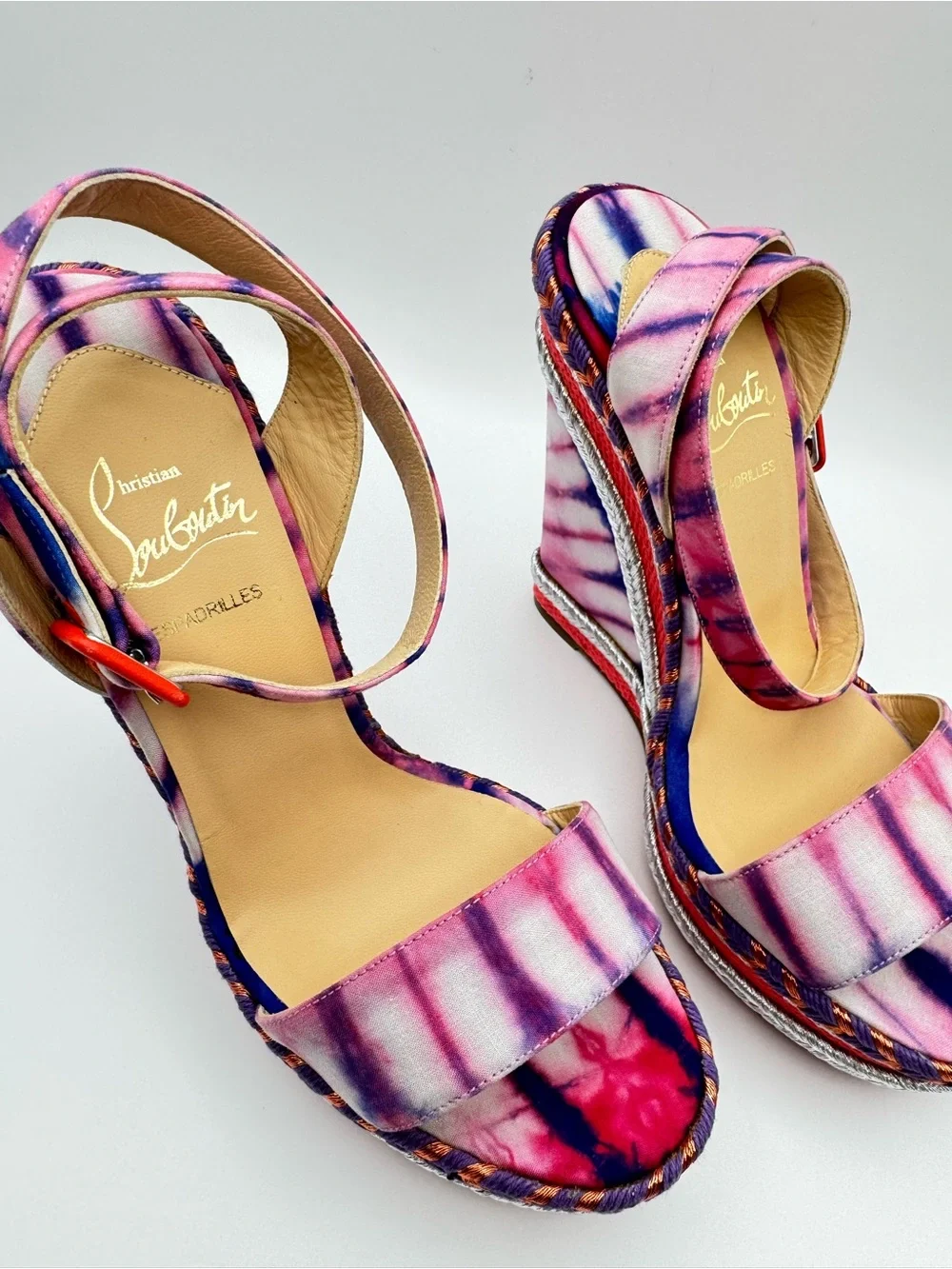 Christian Louboutin Cataclou Duplice Bambola Print Espadrille Wedges 37